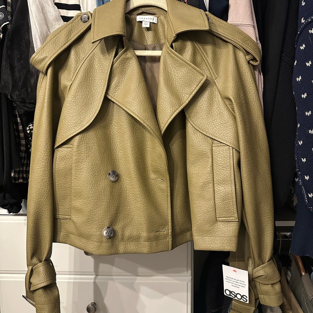 Topshop Khaki Leather Jacket